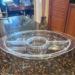 Guzzini Large Vintage Lucite Party Chip-n-Dip Serving Tray with 3 Compartments
